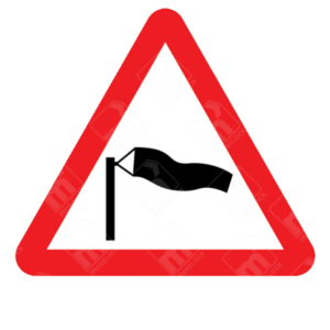 Side Winds Likely Ahead Warning Sign – Diagram 581 showing wind-sock symbol inside red warning triangle
