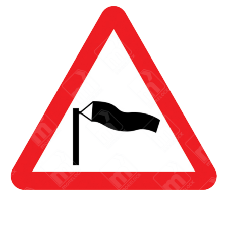 Side Winds Likely Ahead Warning Sign – Diagram 581 showing wind-sock symbol inside red warning triangle