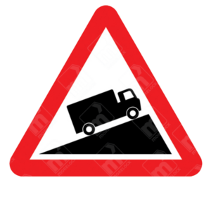 Slow Moving Vehicles Likely on Incline Ahead Warning Sign – Diagram 583 showing lorry descending slope in red-bordered triangle