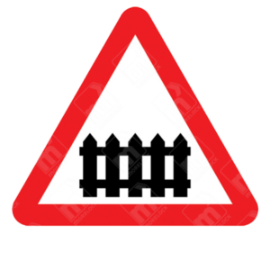 Level Crossing with Gate or Barrier Ahead Warning Sign – Diagram 770 showing fence symbol inside red-bordered triangle
