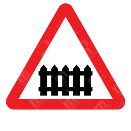 Level Crossing with Gate or Barrier Ahead Warning Sign – Diagram 770 showing fence symbol inside red-bordered triangle