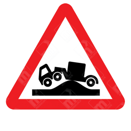 Risk of Grounding at a Railway or Tramway Level Crossing or Hump Backed Bridge Warning Sign – Diagram 782 showing vehicle grounding icon inside red triangle, warning of risk at level crossings or steep bridges