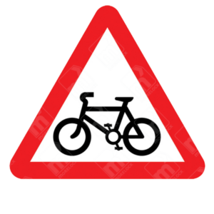 Cycle Route Ahead Sign - Diagram 950-A with bicycle symbol in triangle for UK temporary cycle hazard warning