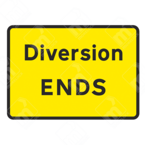 Diversion Ends Sign (Diagram 2702V) – Temporary UK traffic sign indicating the end of a high-speed diversion route.