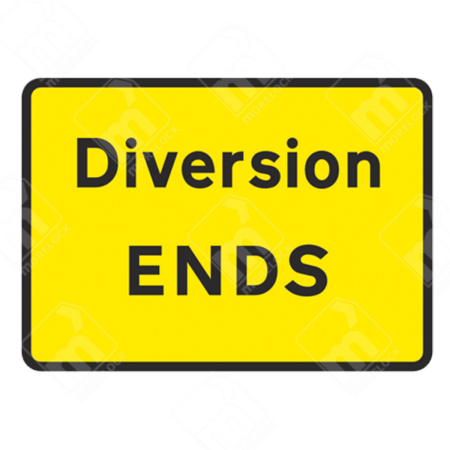 Diversion Ends Sign (Diagram 2702V) – Temporary UK traffic sign indicating the end of a high-speed diversion route.