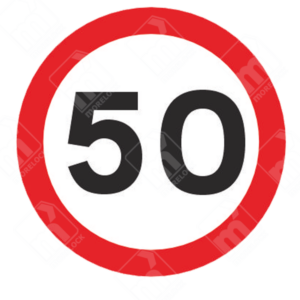 50mph Speed Limit Sign(Diagram 670V50) – UK traffic sign enforcing a 50 mph maximum speed for safety.