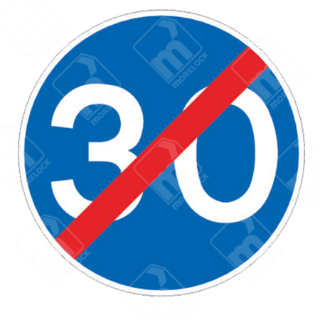 End of 30 MPH Minimum Speed Limit Sign - Diagram 673 with blue circle and red slash cancelling minimum speed regulation