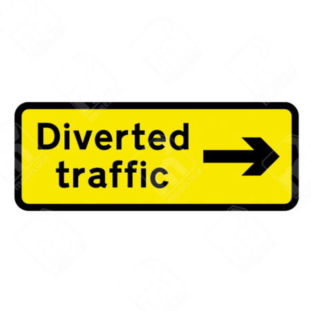 Diverted Traffic Right Arrow Sign – Diagram 2703 – UK temporary road sign directing traffic to follow a diversion route from a junction ahead on low-speed roads.