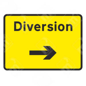 Temporary Diversion Right Sign (Diagram 2702) – UK traffic sign indicating the start of a right-hand diversion route.