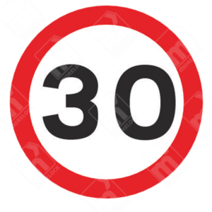 30mph Speed Limit Sign (Diagram 670V30) – UK traffic sign enforcing a 30 mph maximum speed for safety.