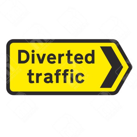 Diverted Traffic Sign – Diagram 2704, temporary road sign UK, traffic diversion sign, UK traffic sign, road safety sign, TSRGD compliant sign, alternative route sign, reflective road sign, temporary traffic control sign, highway maintenance sign, transport regulation sign, UK road sign standards, detour sign, emergency road closure sign, urban road safety sign.