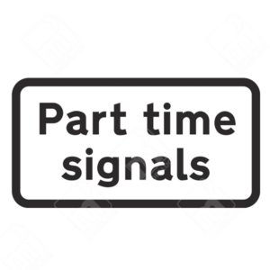 Part Time Signals Sign – Diagram 543.1. UK traffic management sign indicating part-time traffic signal operation.
