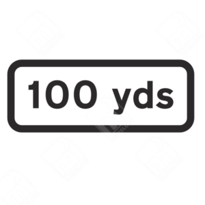 100 Yds Sign – Diagram 572.1. UK traffic management sign warning drivers of a hazard 100 yards ahead to ensure safe navigation and preparedness.