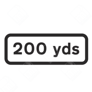 200 Yds Sign – Diagram 572.2. UK traffic management sign warning drivers of a hazard 200 yards ahead to ensure safe navigation and preparedness.