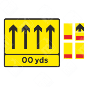 4 Lane Wicket Sign with Distance Supplement – Diagram 7202.4INTSUP – Official UK temporary road sign indicating a four-lane wicket system ahead with an approach distance marker for structured traffic movement in roadworks.