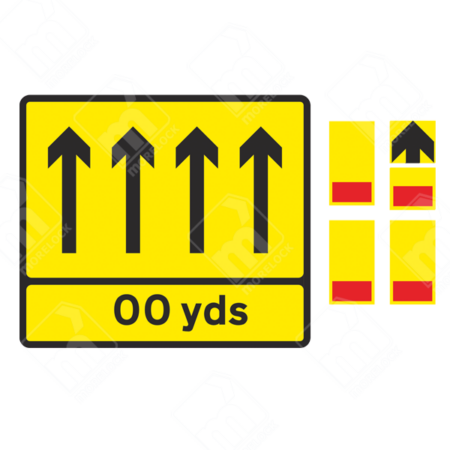 4 Lane Wicket Sign with Distance Supplement – Diagram 7202.4INTSUP – Official UK temporary road sign indicating a four-lane wicket system ahead with an approach distance marker for structured traffic movement in roadworks.