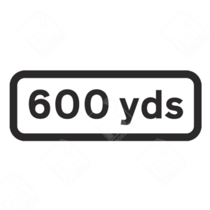 600 Yds Sign – Diagram 572.6. UK traffic management sign warning road users of a hazard 600 yards ahead to improve safety and preparation.