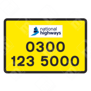 Roadworks Enquiries Contact Sign – Diagram 7006.1 – Official UK temporary road sign displaying a telephone number for public enquiries about roadworks.