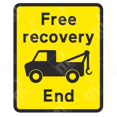 Free Recovery End Sign – Diagram 7291.1 – Official UK temporary road sign indicating the end of free breakdown recovery services in roadworks.