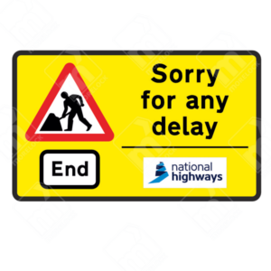 End of Road Works Sign – Diagram 7006 – Official UK temporary road sign indicating the end of roadworks and temporary traffic restrictions.