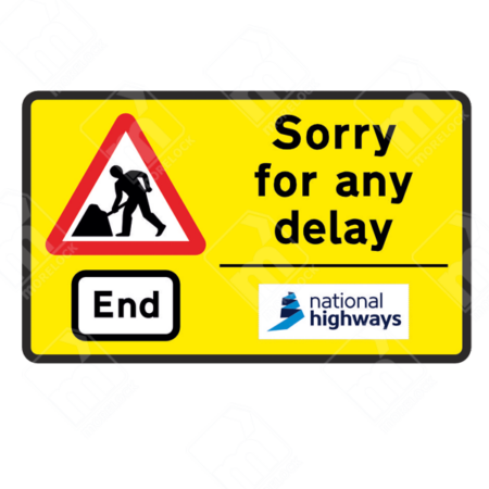 End of Road Works Sign – Diagram 7006 – Official UK temporary road sign indicating the end of roadworks and temporary traffic restrictions.