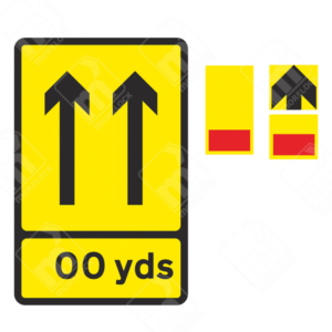 2 Lane Wicket Sign with Distance Supplement – Diagram 7202.2 – Official UK temporary road sign indicating a two-lane wicket system ahead with a distance marker for structured traffic movement in roadworks.