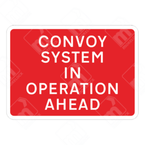 Convoy System in Operation Ahead Sign – Diagram 7025 – Official UK temporary road sign informing drivers of a convoy system escorting vehicles through roadworks.