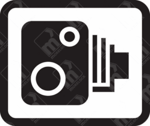 Speed Camera Warning Sign (Diagram 879) – UK traffic sign indicating the presence of a speed camera, reminding drivers to comply with the enforced speed limit.