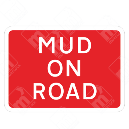Mud on Road Sign – Temporary UK traffic sign warning drivers of slippery road conditions caused by mud for improved road safety.