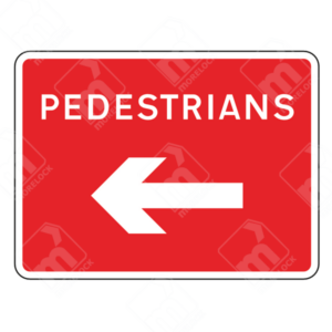 Pedestrians Left Arrow Sign – Temporary UK traffic sign directing pedestrians to the left for improved safety in roadworks and diversions.
