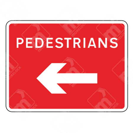 Pedestrians Left Arrow Sign – Temporary UK traffic sign directing pedestrians to the left for improved safety in roadworks and diversions.