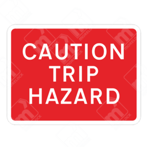 Caution Trip Hazard Sign – Temporary UK safety sign warning pedestrians of uneven surfaces and potential tripping hazards.