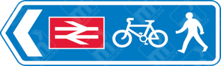 Cycle & Pedestrian Route to Railway Station Sign (Diagram 2606V) – UK road sign directing cyclists and pedestrians to the nearest railway station.