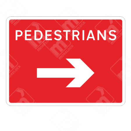 Pedestrians Right Arrow Sign – Temporary UK traffic sign directing pedestrians to the right for a safe walking route.