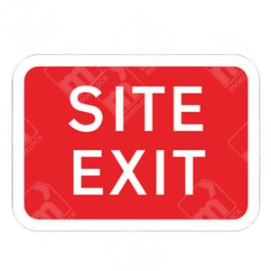 Site Exit Sign – Temporary UK traffic sign directing vehicles and personnel to the designated exit point.