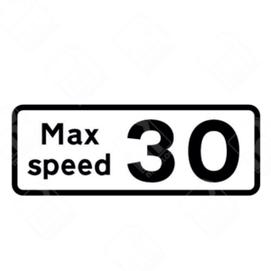 Max Speed 30 Sign (Diagram 513.2A) – UK traffic sign advising a maximum speed of 30 mph when approaching bends or other hazards.