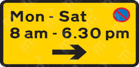 Restricted Loading and Unloading Sign (Diagram 639) – UK traffic sign regulating waiting restrictions, allowing loading/unloading during specific times and in the indicated direction.