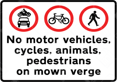 No Access to Mown Verge Sign (Diagram 651) – UK road sign prohibiting vehicles, cycles, and pedestrians from entering a mown verge.