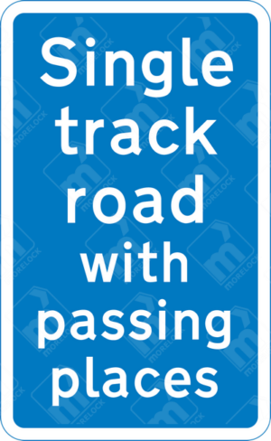 Single Track Road with Passing Places Sign (Diagram 821) – UK road sign warning of a narrow road ahead with designated passing places to allow safe vehicle flow.