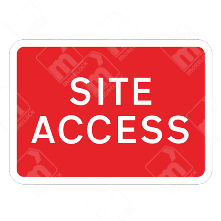 Site Access Sign – Temporary UK traffic sign directing vehicles and personnel to the designated entry point.