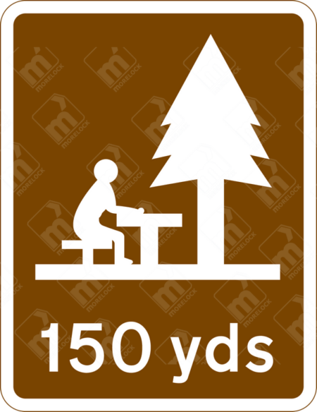 Picnic Area 150 Yards Ahead Sign (Diagram 2305) – Official UK road sign indicating an upcoming picnic area, ensuring travel convenience and safety.