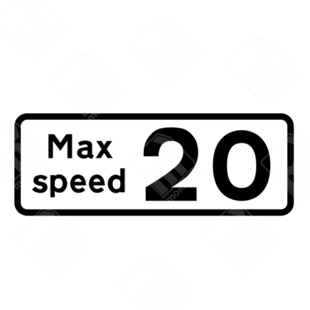 Maximum Speed 20 Sign (Diagram 513.2) – Official UK traffic sign advising a maximum speed of 20 mph due to a bend or road hazard ahead.