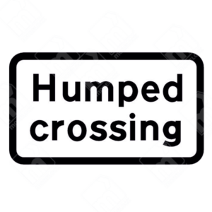 Humped Crossing Sign (Diagram 547.8) – Official UK traffic sign warning drivers of a pedestrian crossing on a raised road hump for improved road safety.