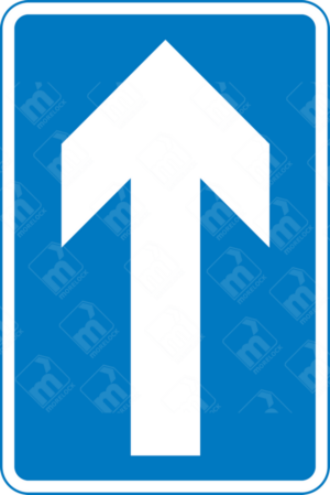 One Way Traffic Sign (Diagram 652) – Official UK traffic sign directing vehicles to proceed in one direction only, ensuring smooth and safe traffic flow.