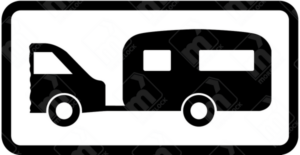 Caravan Parking Sign (Diagram 804.3) – Permanent UK traffic sign indicating a designated parking area for motorised and towed caravans.