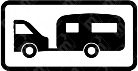 Caravan Parking Sign (Diagram 804.3) – Permanent UK traffic sign indicating a designated parking area for motorised and towed caravans.