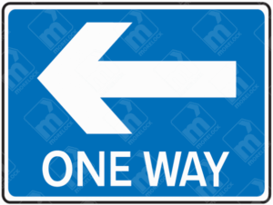 One Way Sign (Diagram 810L) – Official UK traffic sign indicating one-way traffic to the left, used for road safety and traffic management.