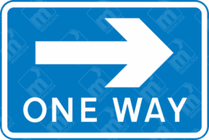 One Way Sign (Diagram 810R) – Official UK traffic sign indicating one-way traffic to the right, used for road safety and traffic management.