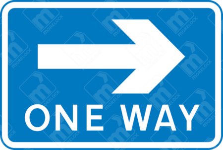 One Way Sign (Diagram 810R) – Official UK traffic sign indicating one-way traffic to the right, used for road safety and traffic management.