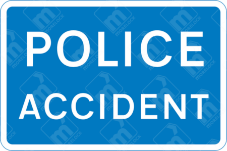Police Accident Sign (Diagram 829.2) – UK road sign warning drivers of an accident ahead and advising caution.